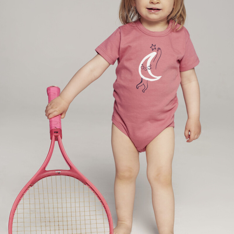 Rozowe body dla dziecka z krotkim rekawem Ksiezyc przod scaled 1